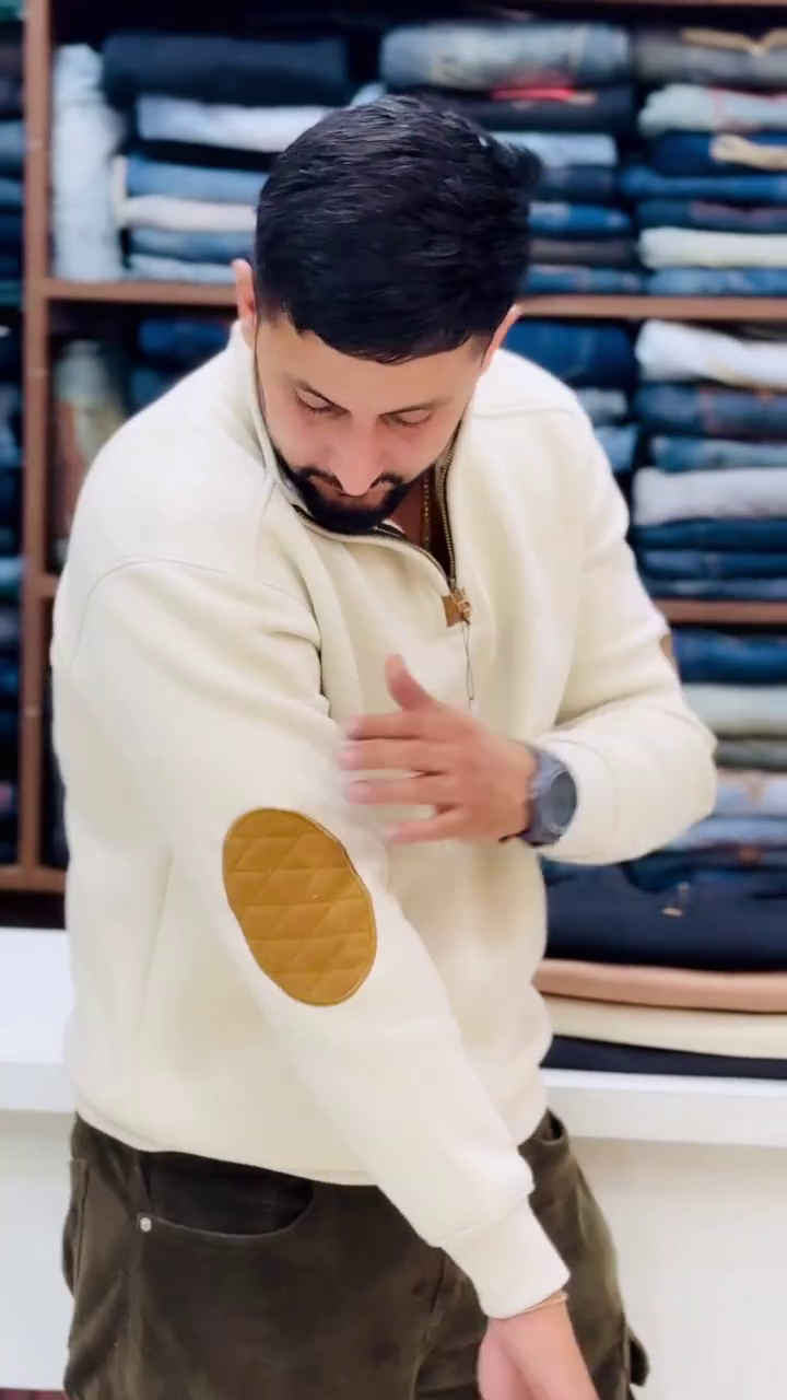 🧥 Urban Luxe Half-Zip Sweatshirt with Elbow Patch Detailing ✨