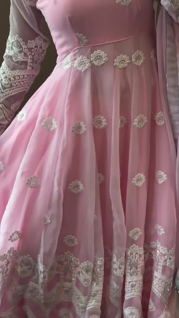 🌸 Blush Elegance Embroidered Pink Anarkali Suit Set 🌸