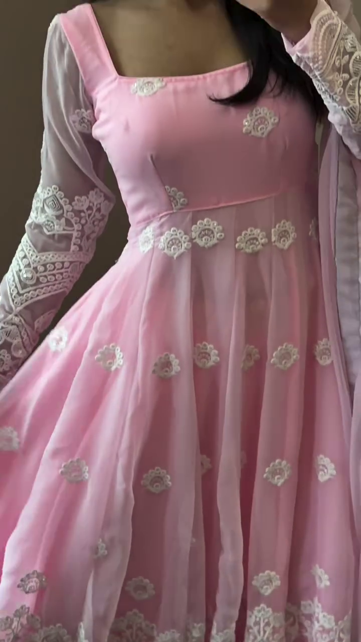 🌸 Blush Elegance Embroidered Pink Anarkali Suit Set 🌸