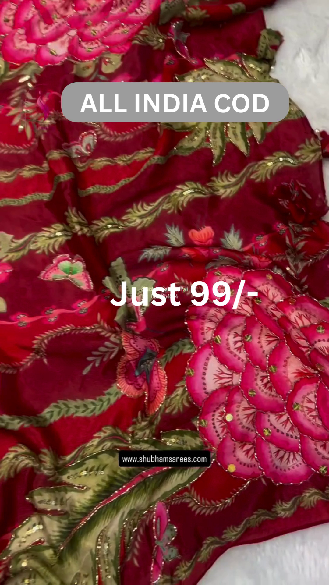 ❤️ Royal Red Floral Embroidered Saree Fabric – Festive Special ❤️