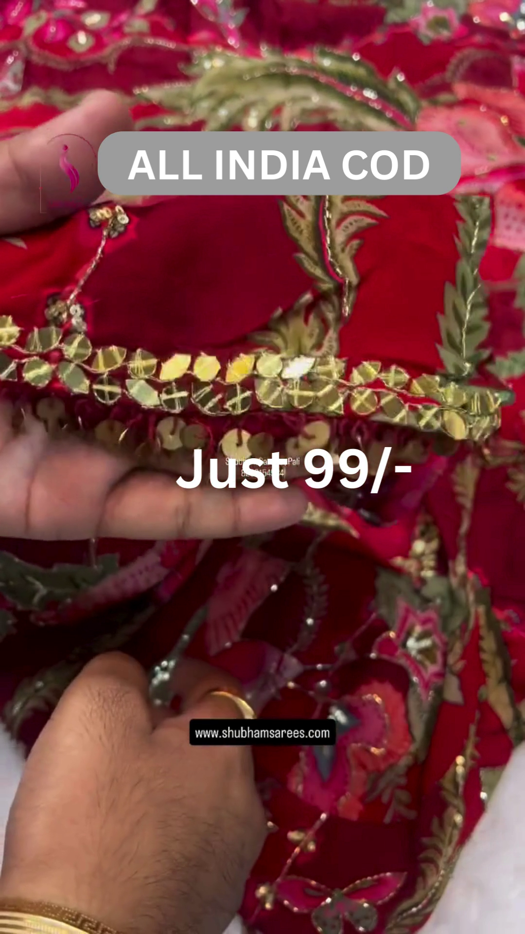 ❤️ Royal Red Floral Embroidered Saree Fabric – Festive Special ❤️