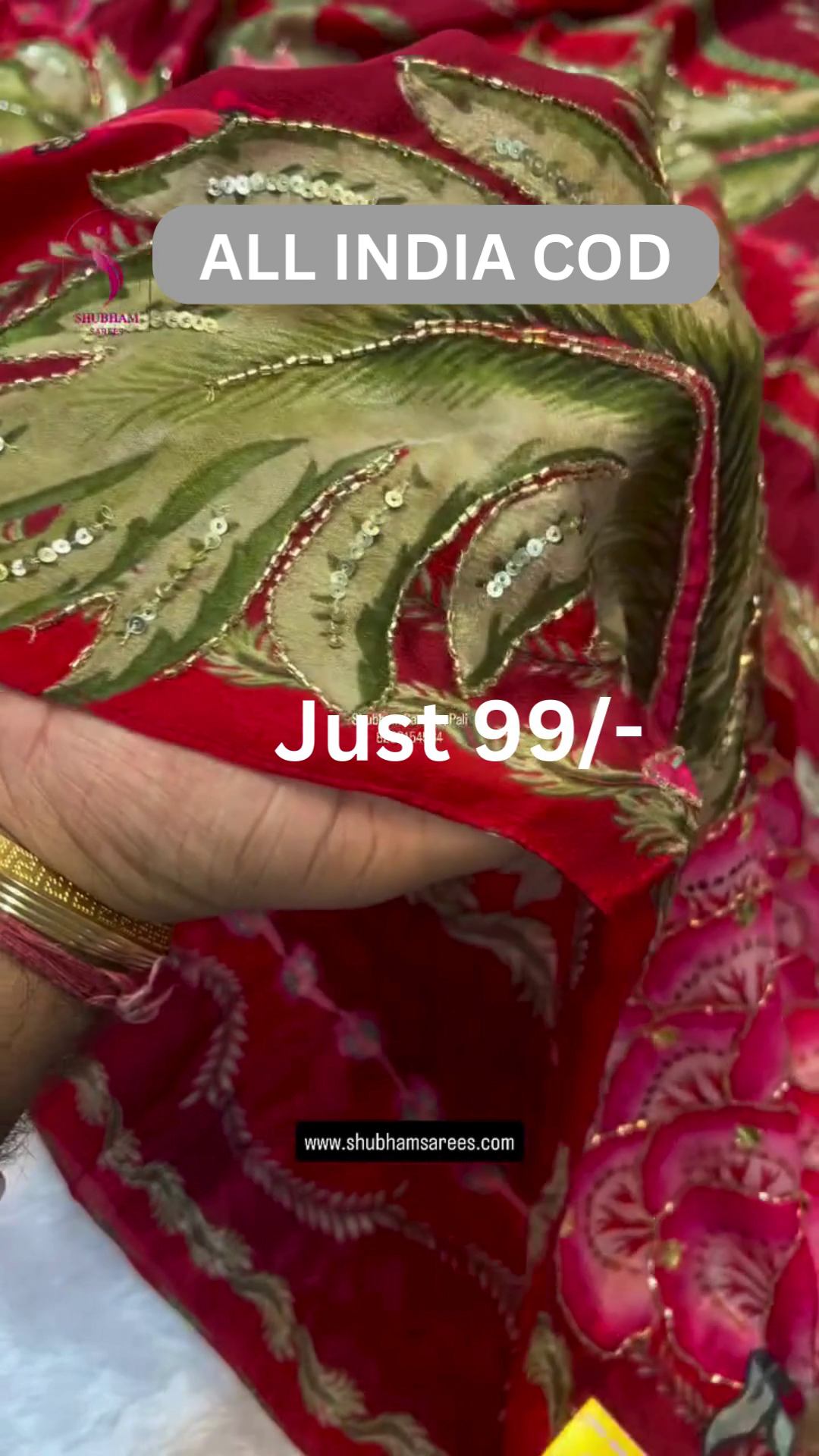 ❤️ Royal Red Floral Embroidered Saree Fabric – Festive Special ❤️