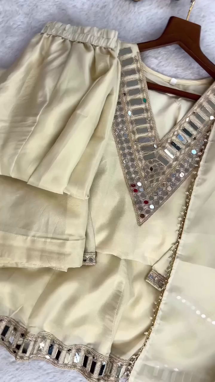 Ivory Glow Mirror-Work Ethnic Kurta Set