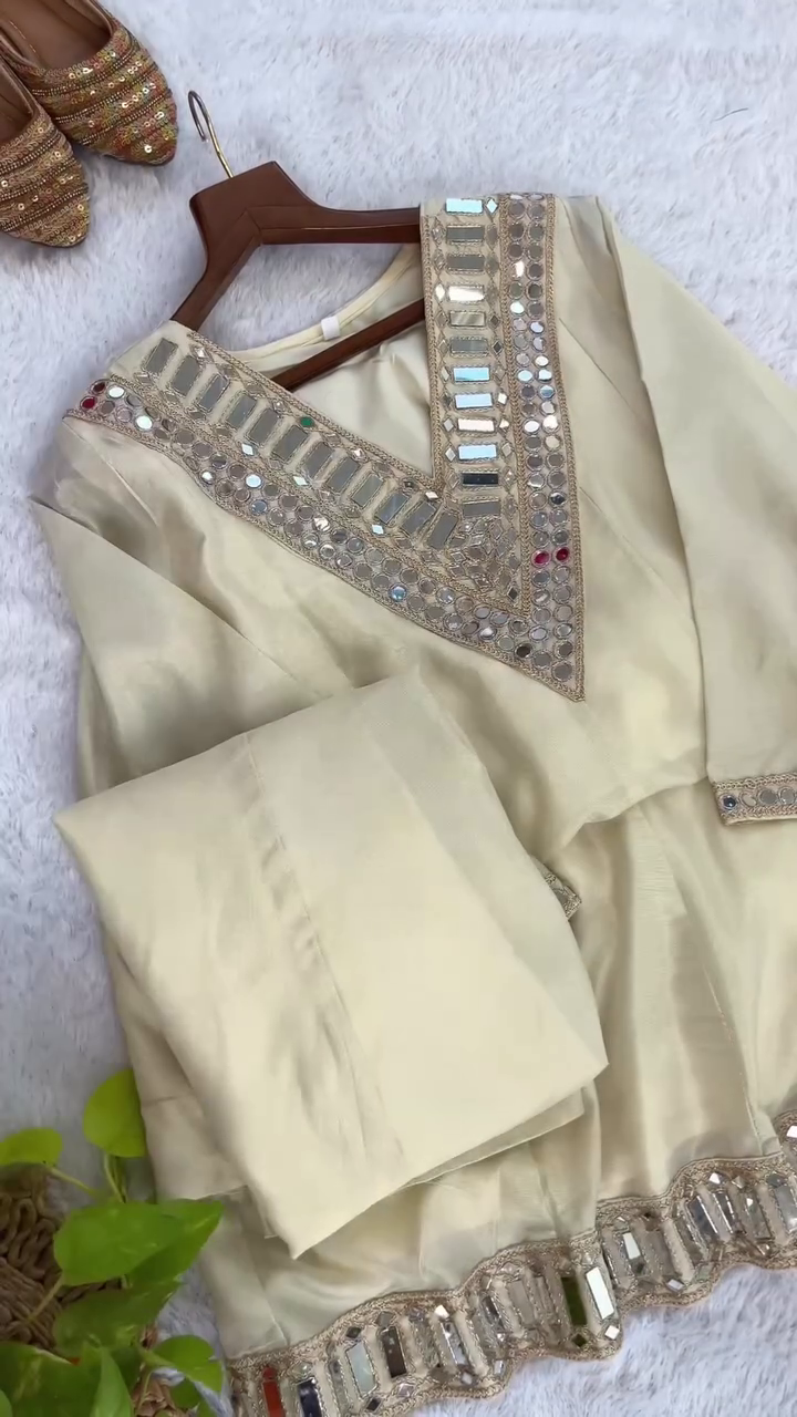 Ivory Glow Mirror-Work Ethnic Kurta Set