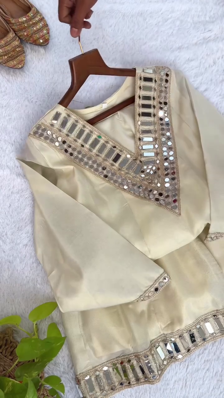 Ivory Glow Mirror-Work Ethnic Kurta Set