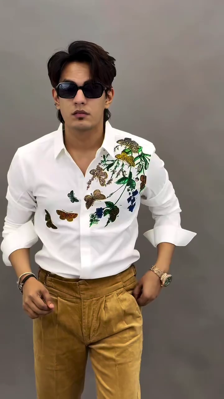 🦋 Regal Bloom Embroidered Luxury Shirt-Pent for Men 🌿