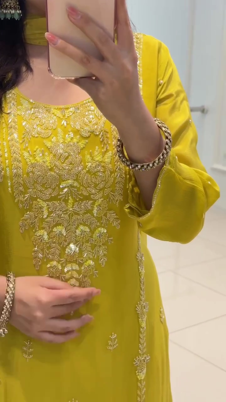 Mustard Embroidered Kurta Palazzo Set with Dupatta