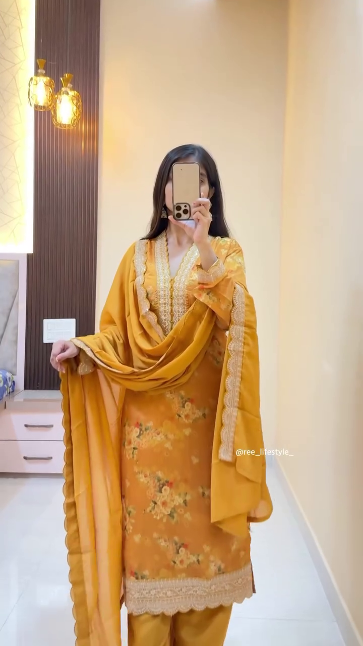 Elegant Brown Printed Suit Set with Statement Dupatta for Graceful Everyday Glam