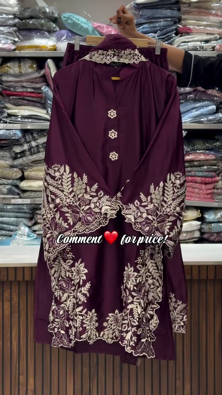 Brown Embroidered Kurta Set