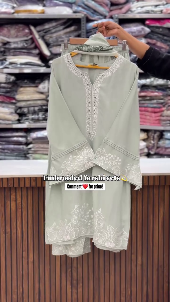 Mint Green Embroidered Farshi Set