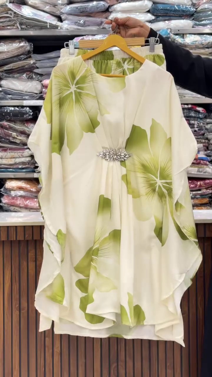 Cream & Purple Floral Kaftan Top