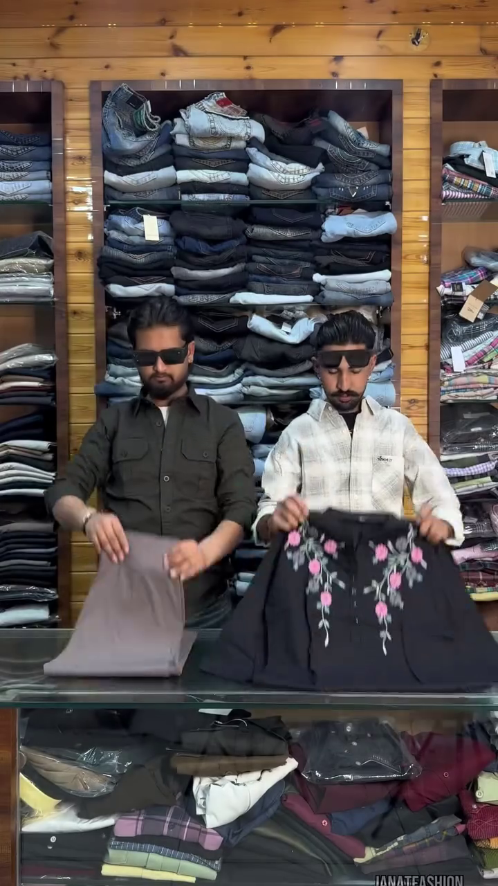 Brown Straight Pants & Black Floral Embroidered Top