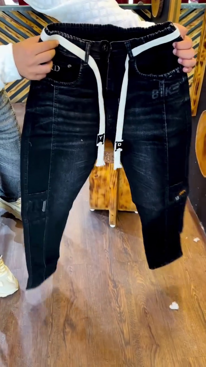 Grey Washed Elastic Waist Denim Jeans