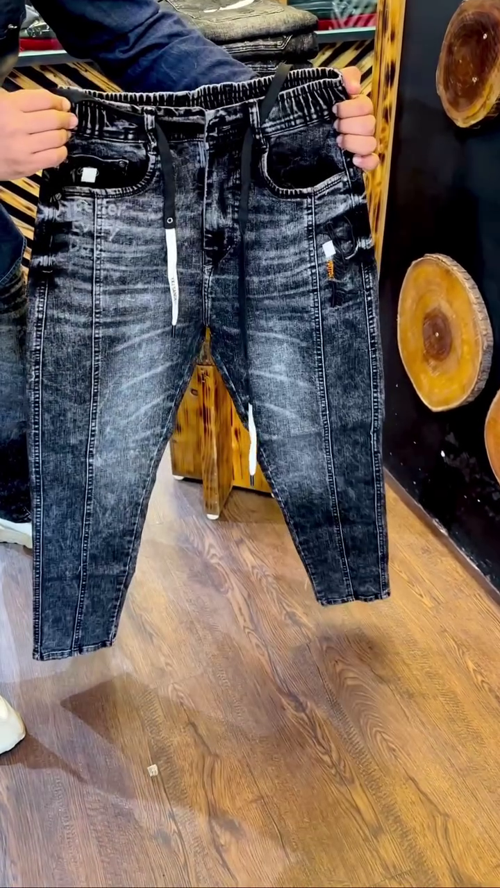 Dark Washed Elastic Waist Denim Jeans