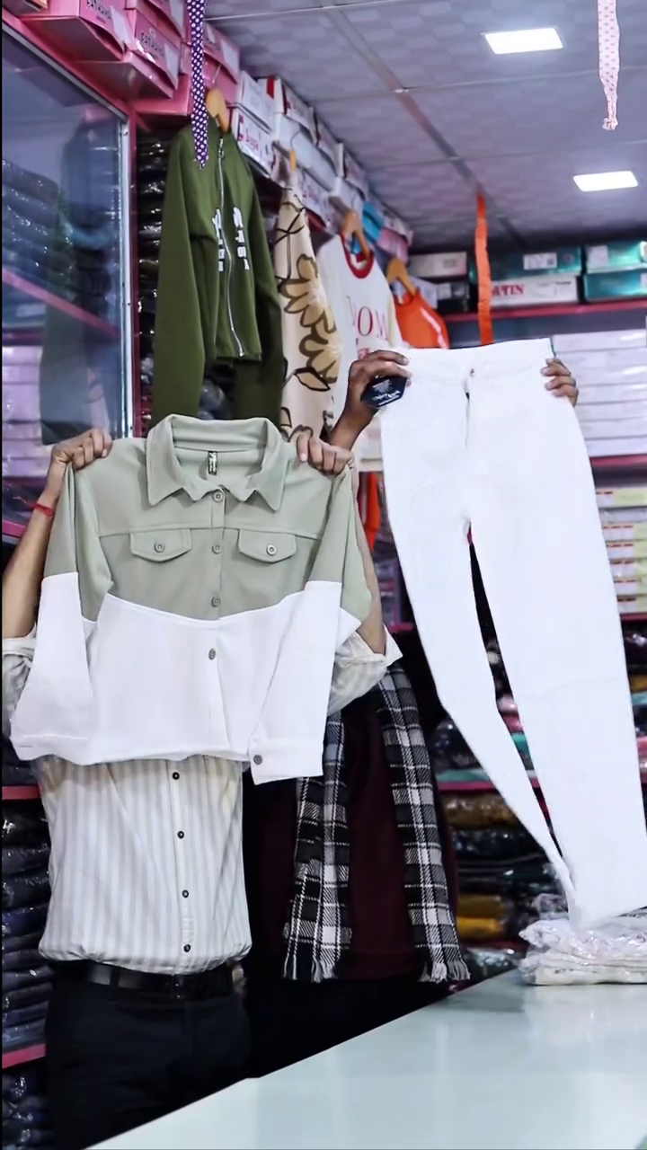 Color Block Cropped Shirt with White Straight Pants Set