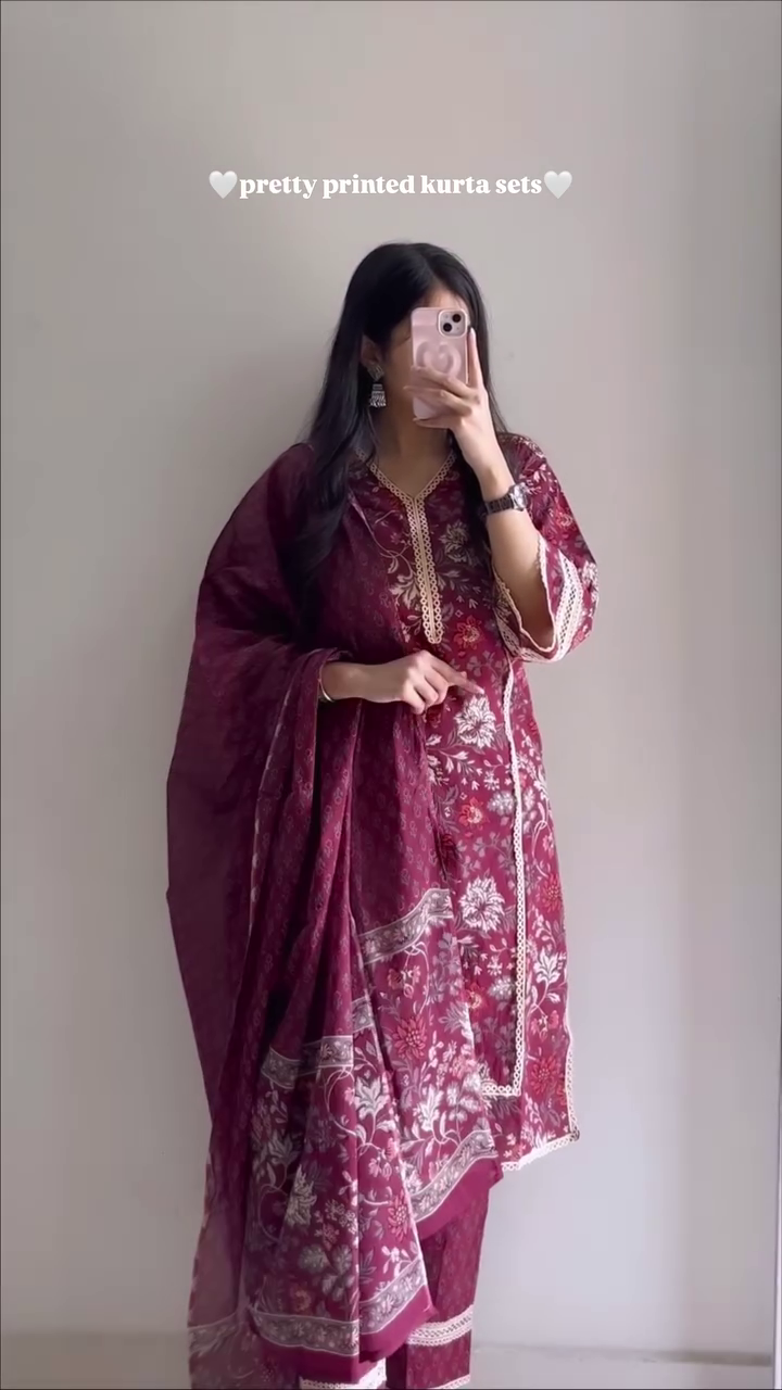 Maroon Printed Kurta Set