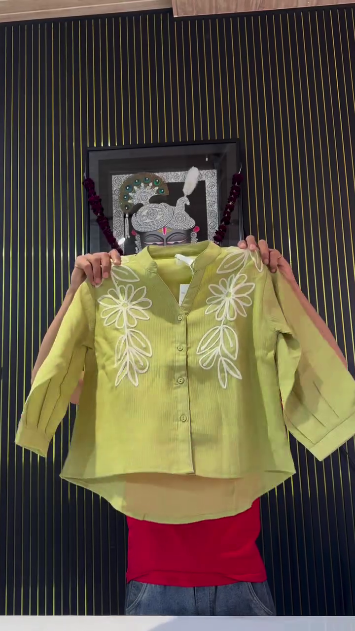 Lime Green Embroidered Button-Down Top