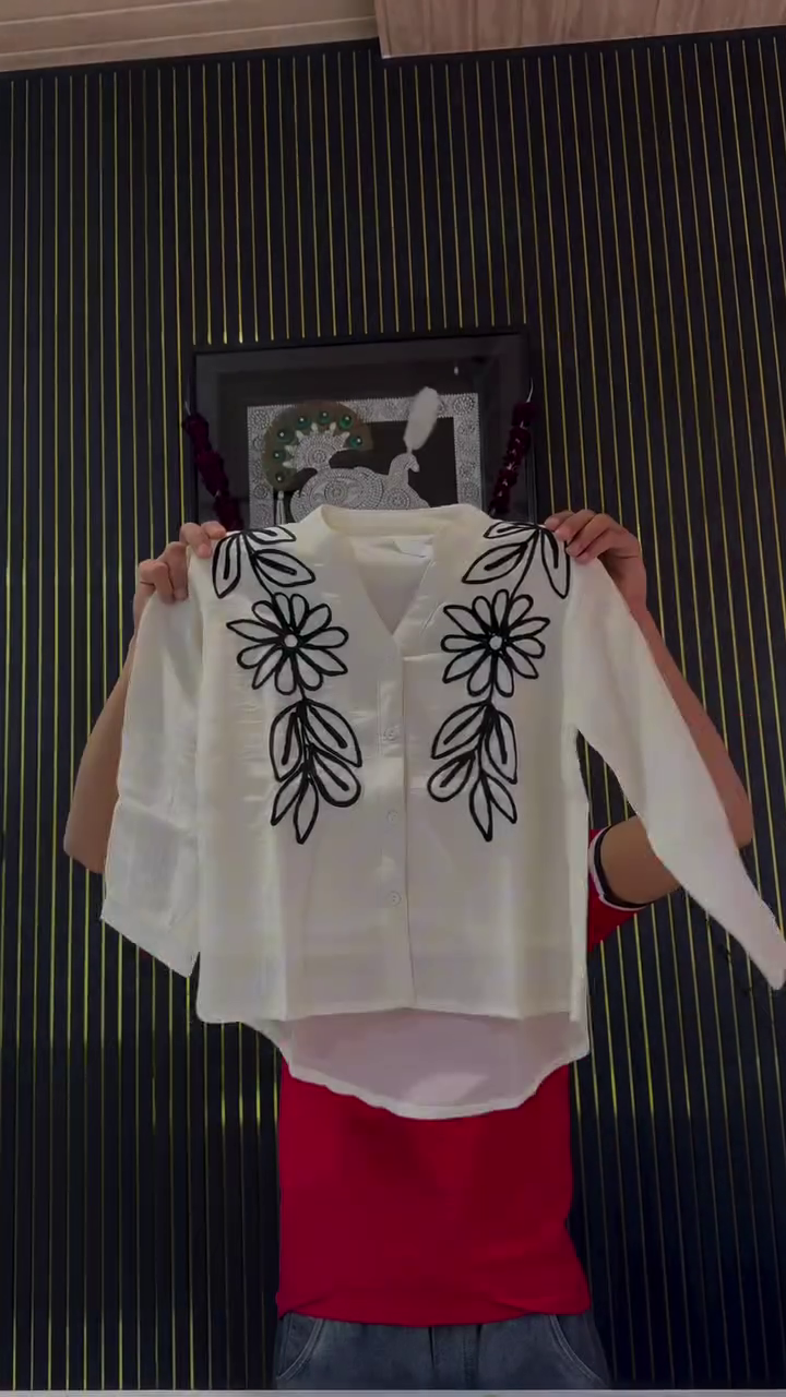 Lime Green Embroidered Button-Down Top