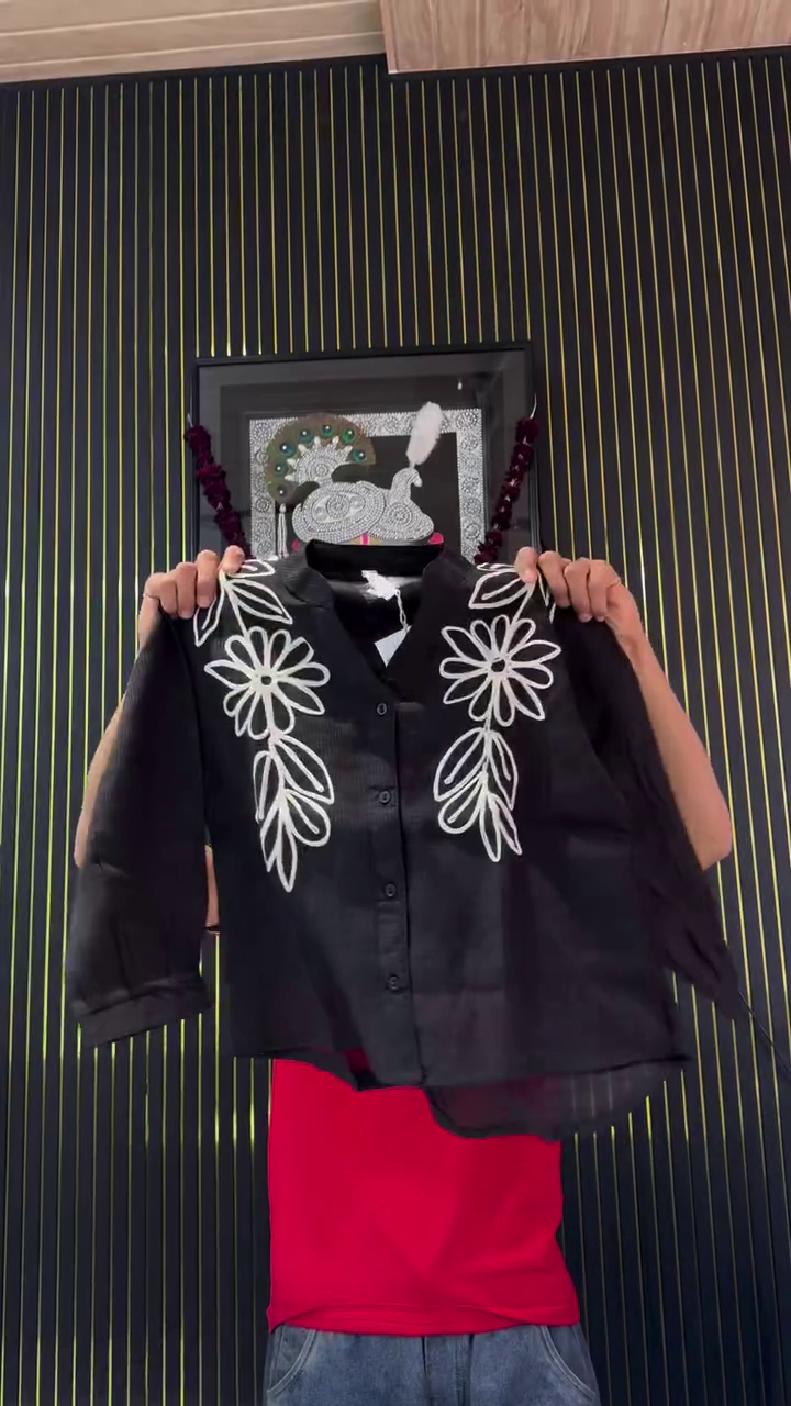 Lime Green Embroidered Button-Down Top