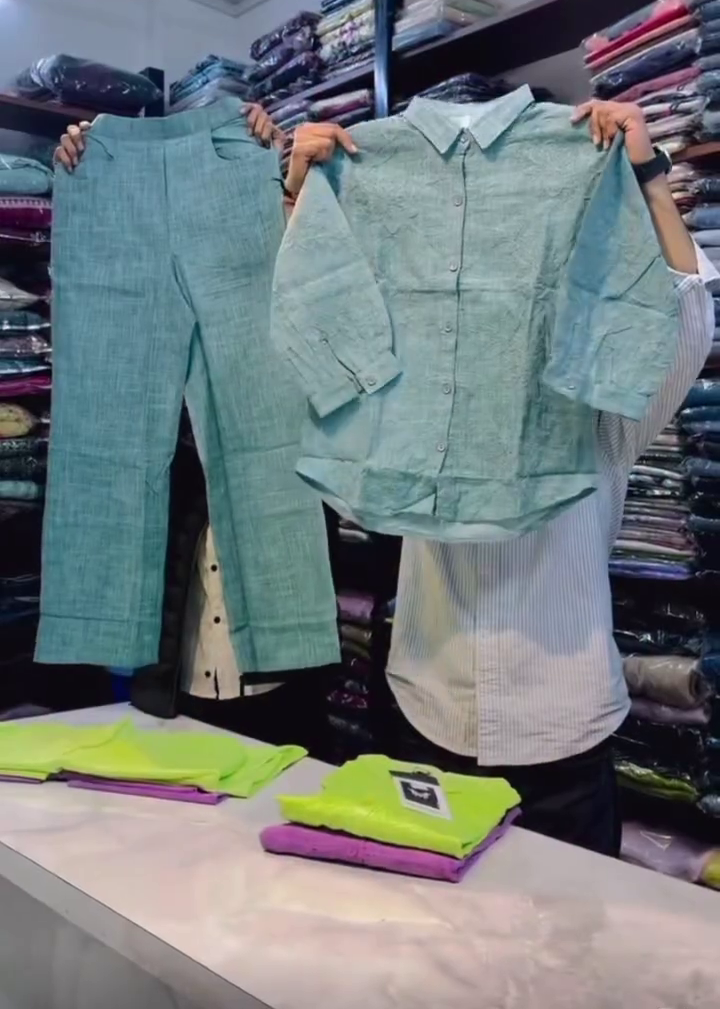 Mint Green Linen Shirt & Pant Se