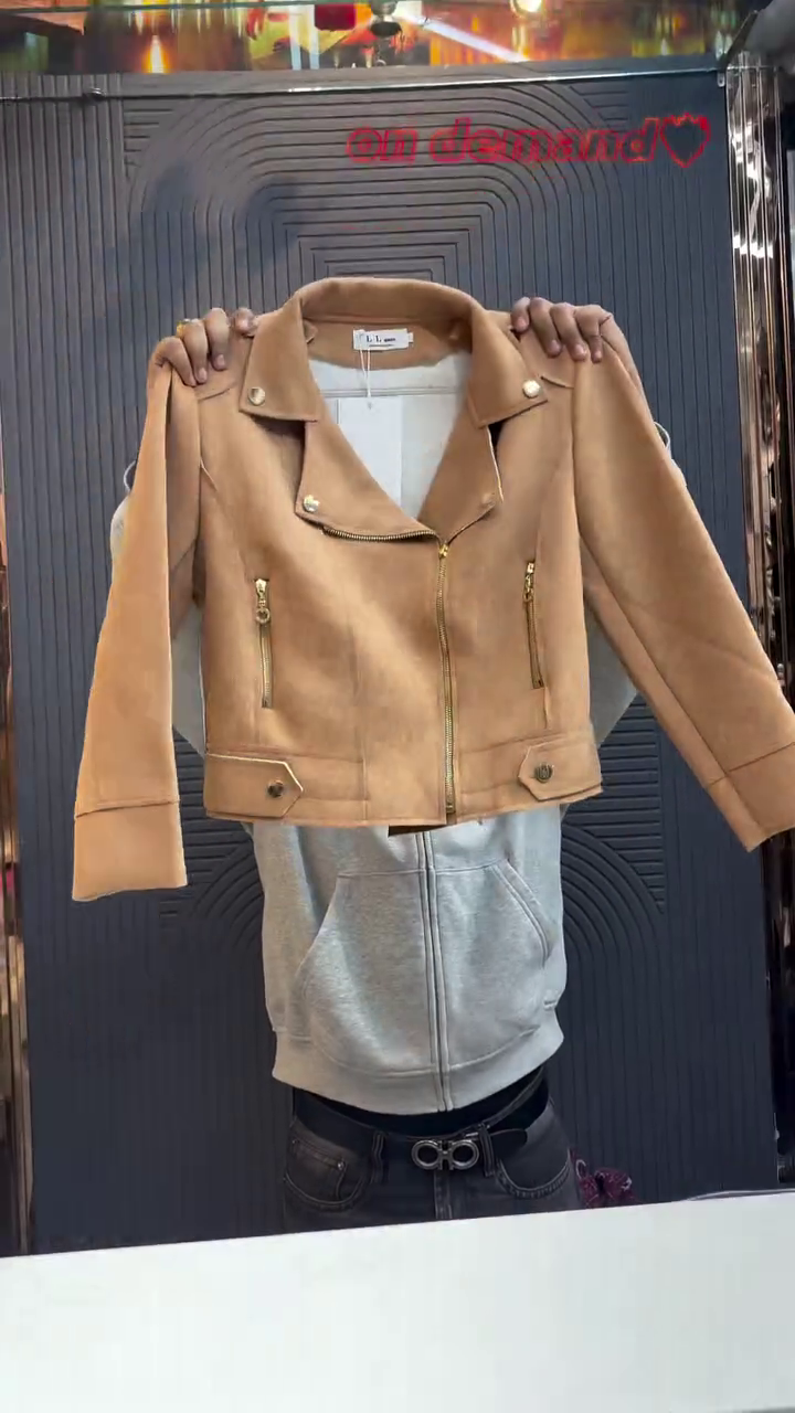 Chic Tan Cropped Moto Jacket