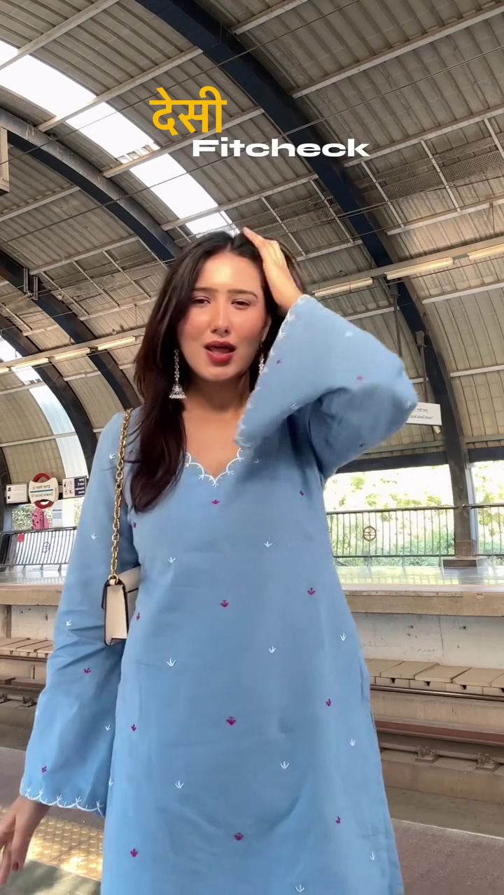 Sky Blue Embroidered Kurta with White Palazzo