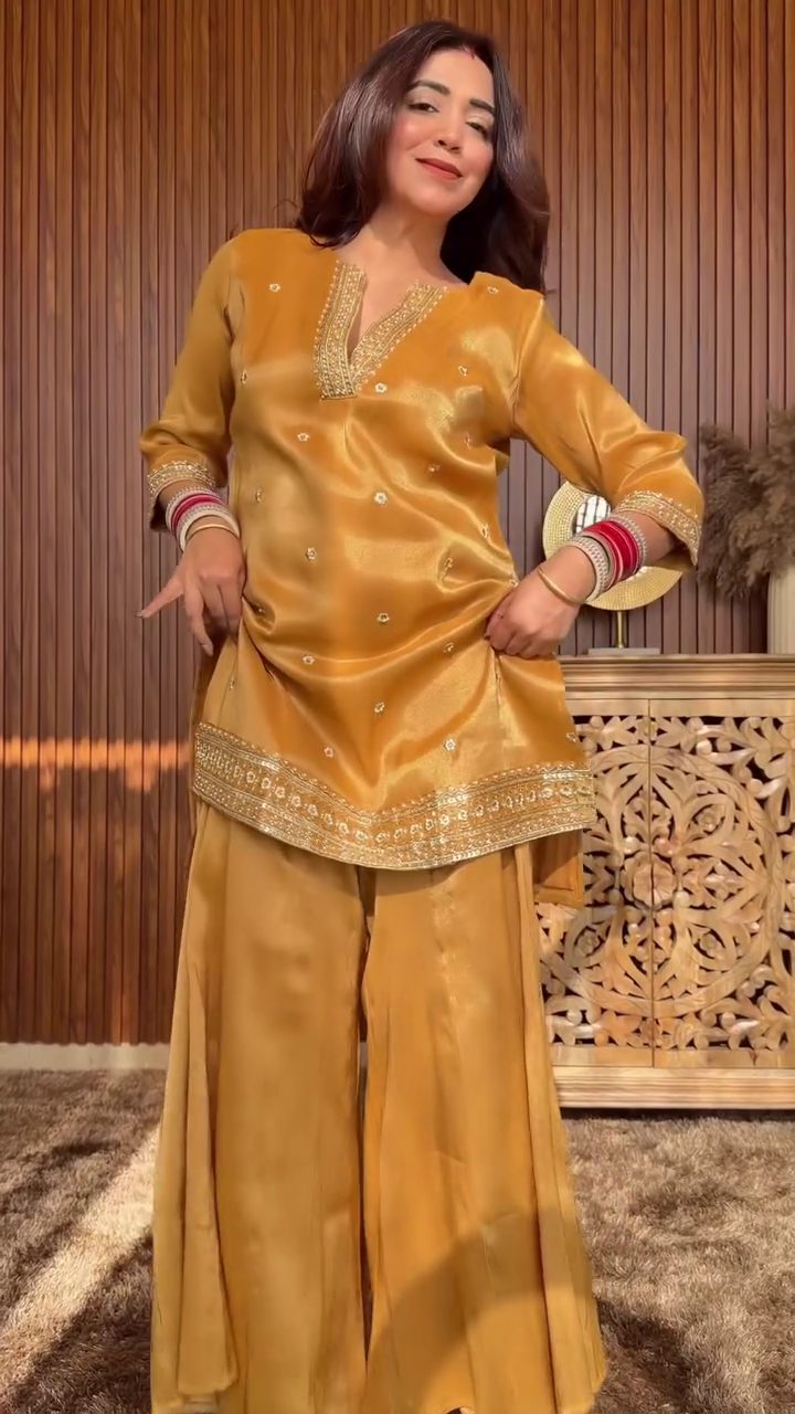 Mustard Silk Kurta with Matching Palazzo