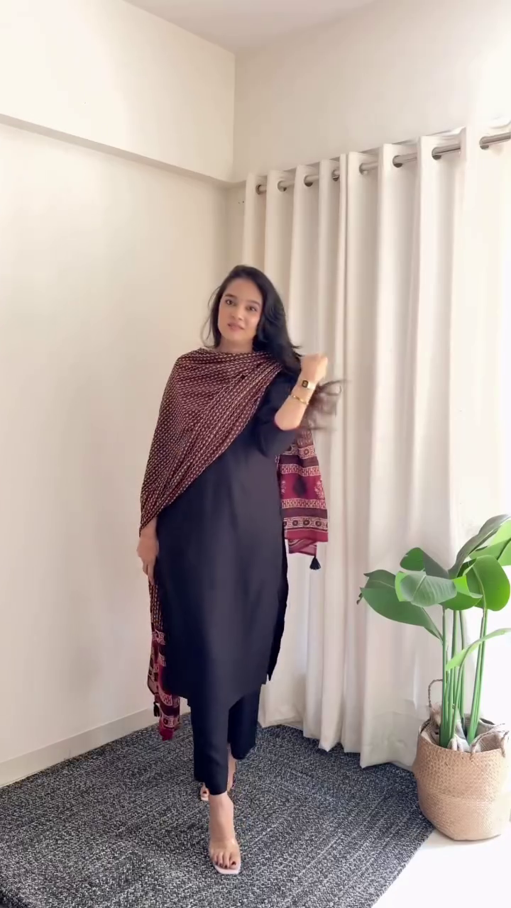 Classic Black Kurta with Printed Dupatta