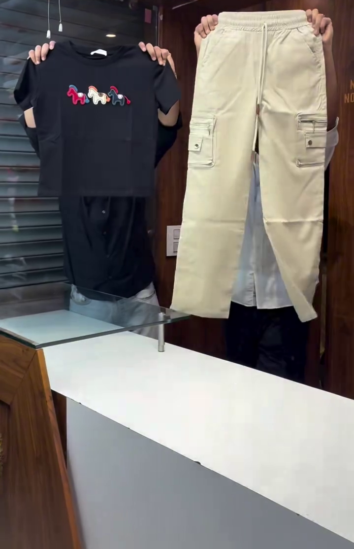 Trendy Casual T-Shirt and Cargo Pants Set for Everyday Street Style