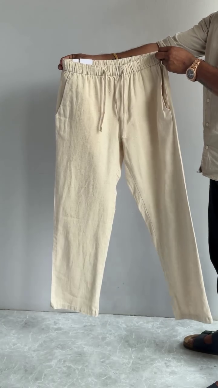 Classic Brown Elastic Waist Pants with Adjustable Drawstring for Everyday Comfort