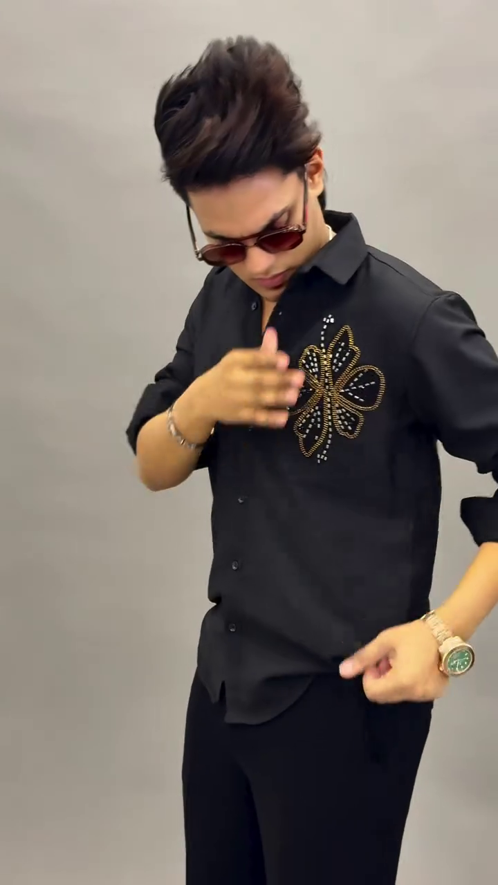 Black Designer Embroidered Shirt