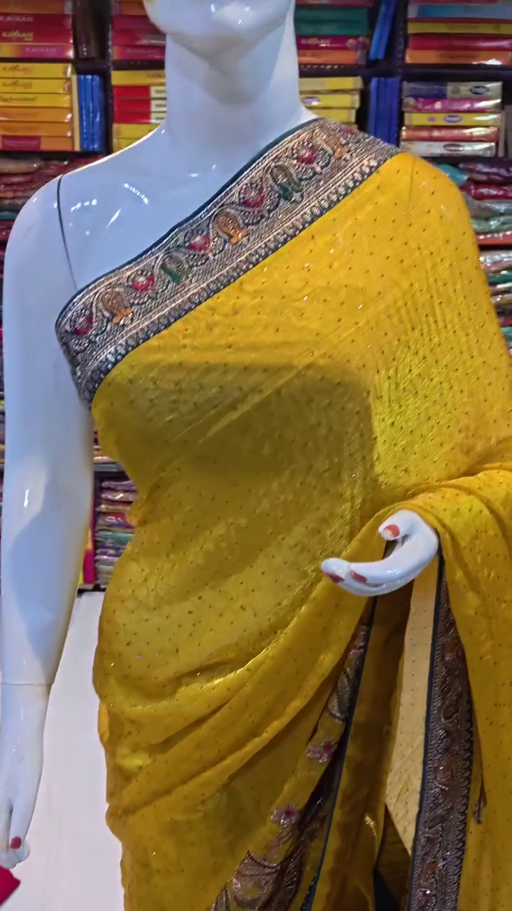 Heavy Embroidered Yellow Silk Saree