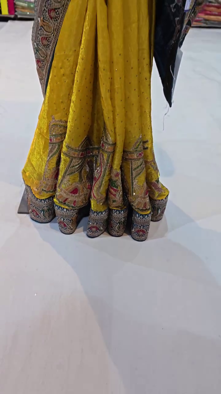 Heavy Embroidered Yellow Silk Saree
