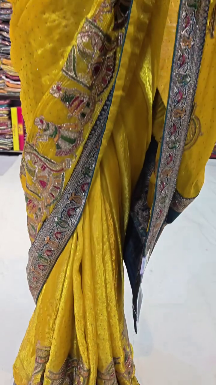 Heavy Embroidered Yellow Silk Saree