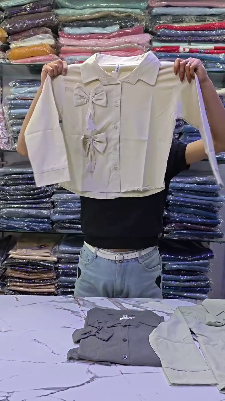 Grey Bow Detail Casual Shirt