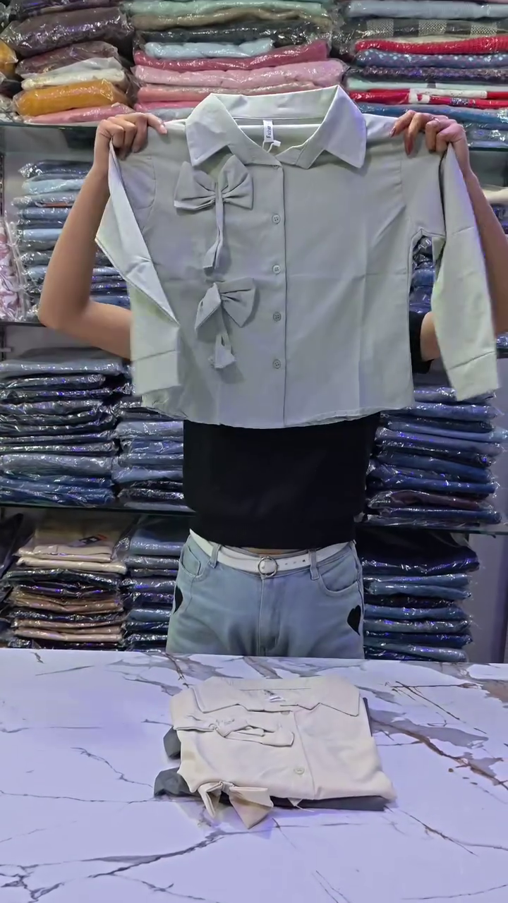 Grey Bow Detail Casual Shirt