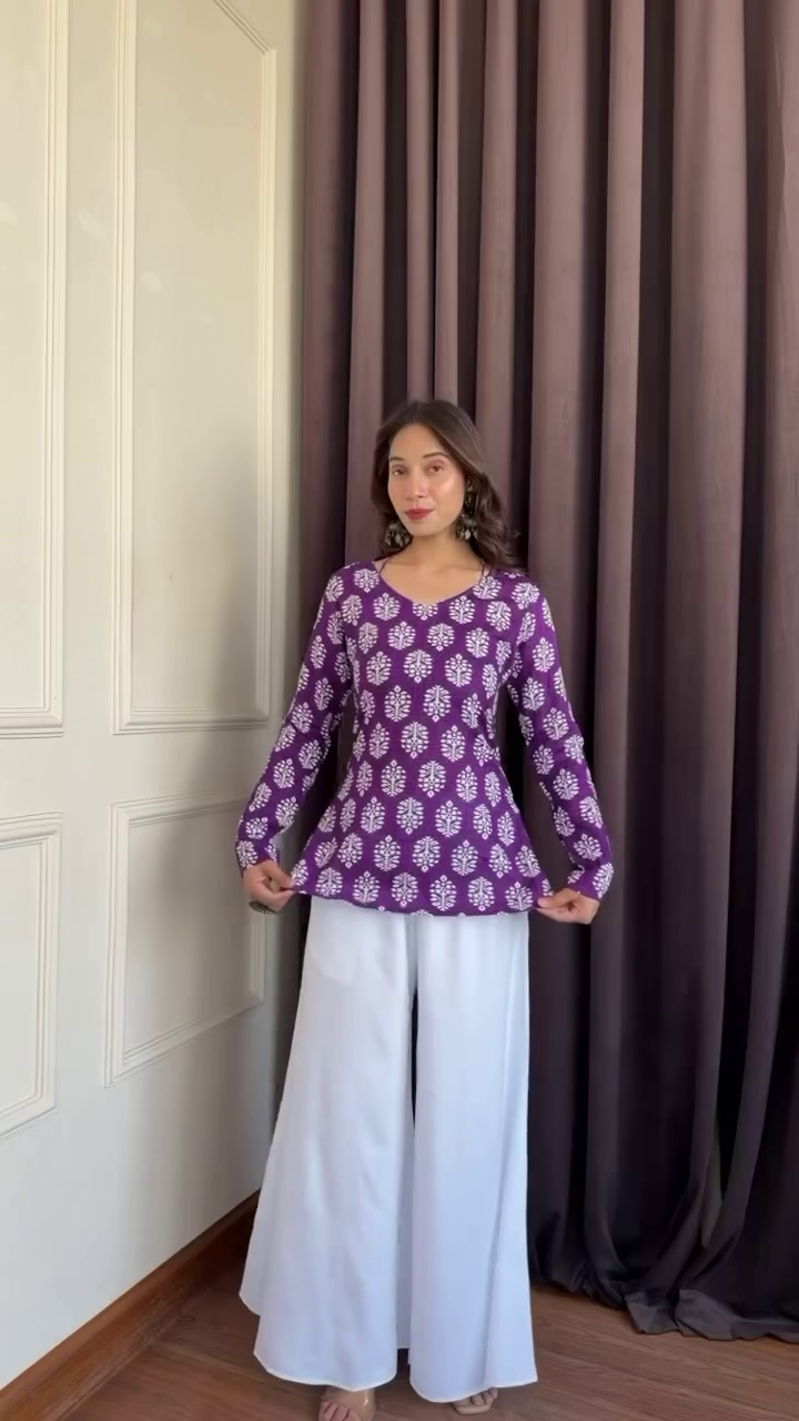 Black Printed Top with Bell Sleeves