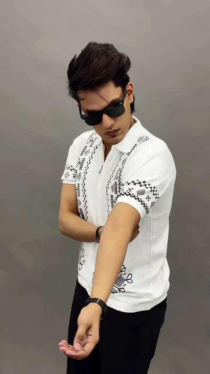 Black Embroidered Zip Polo T-Shirt