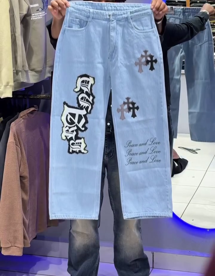 Light Blue Graphic Print Denim Jeans