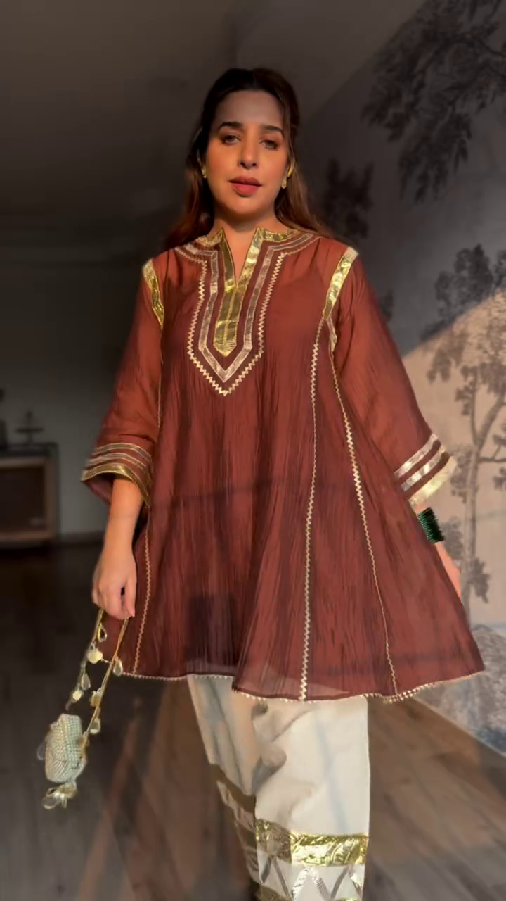 Rust Brown Kurta with Embroidered Palazzo
