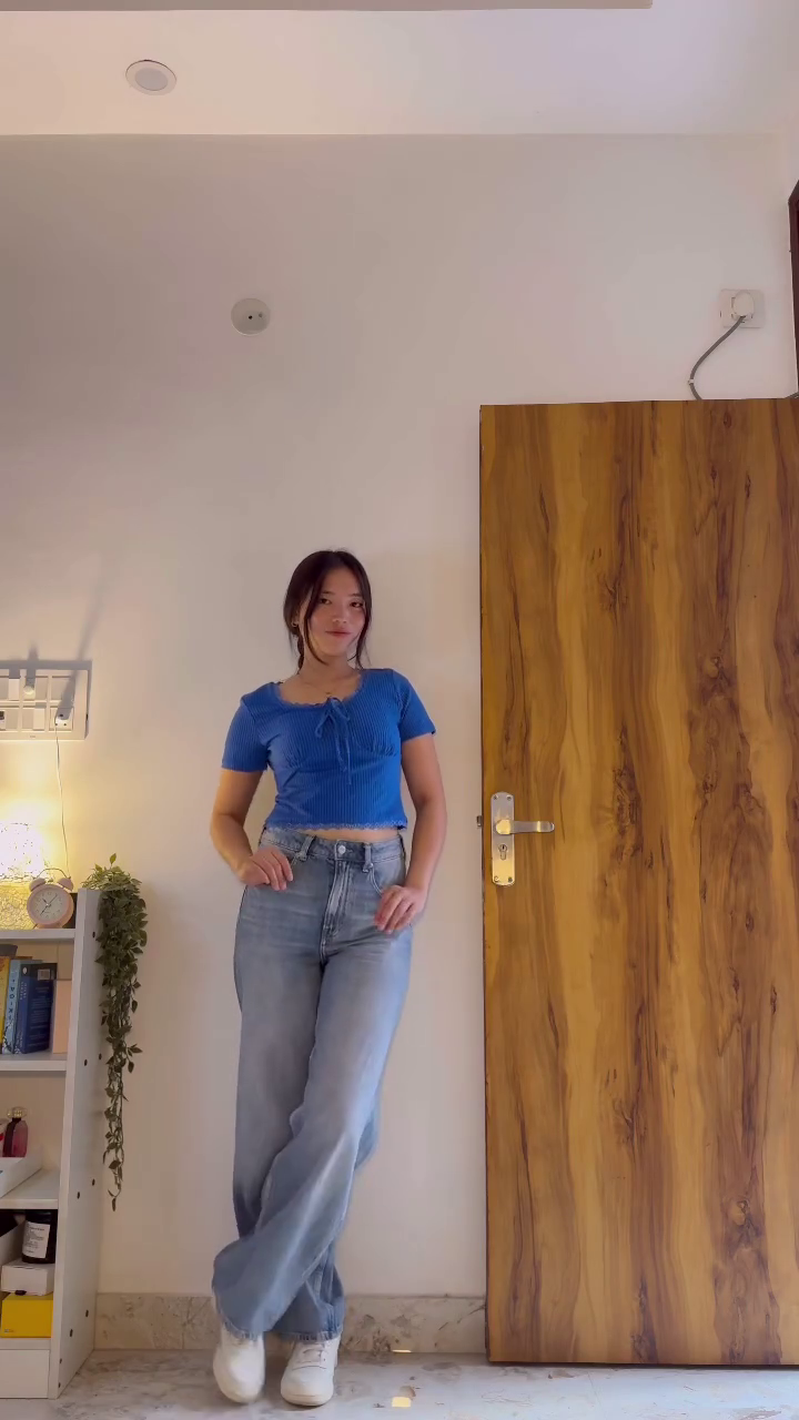 Casual Blue Ribbed Crop Top