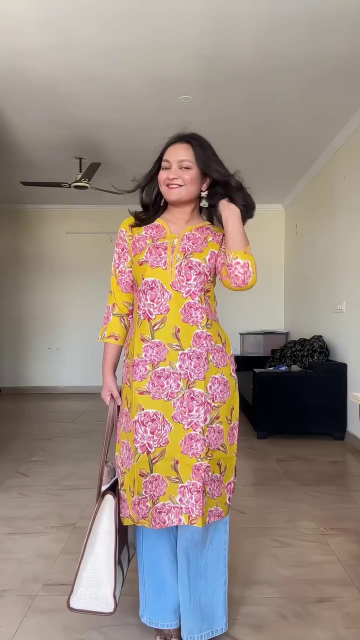 Sunshine Floral Kurti with Denim Palazzo