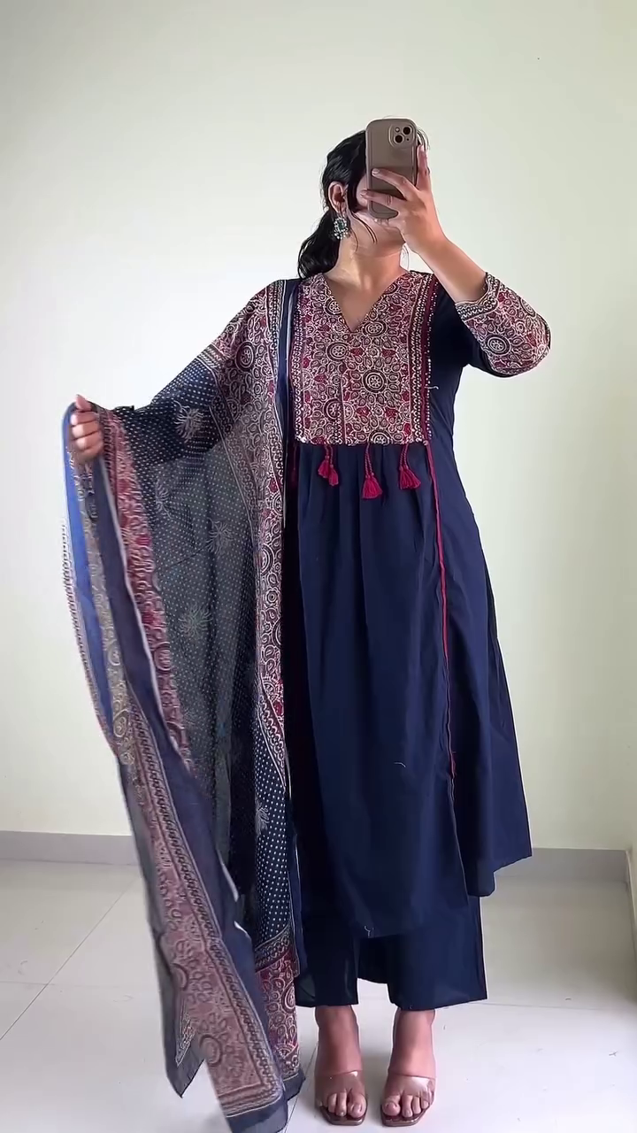 Royal Blue Printed Anarkali Suit with Dupatta