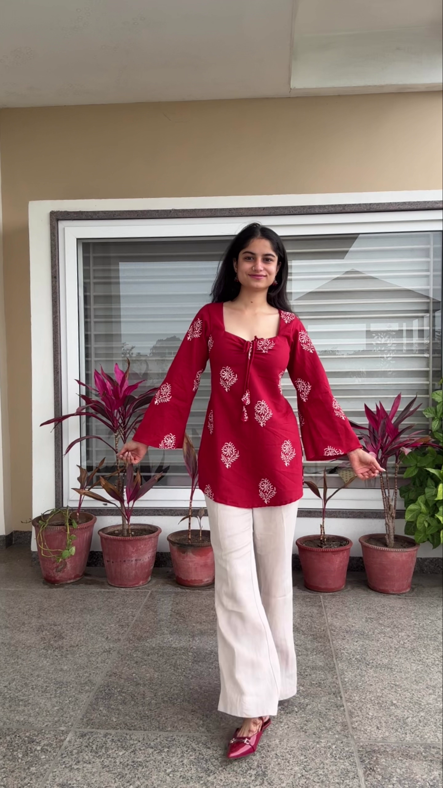 Red Printed Kurti Set