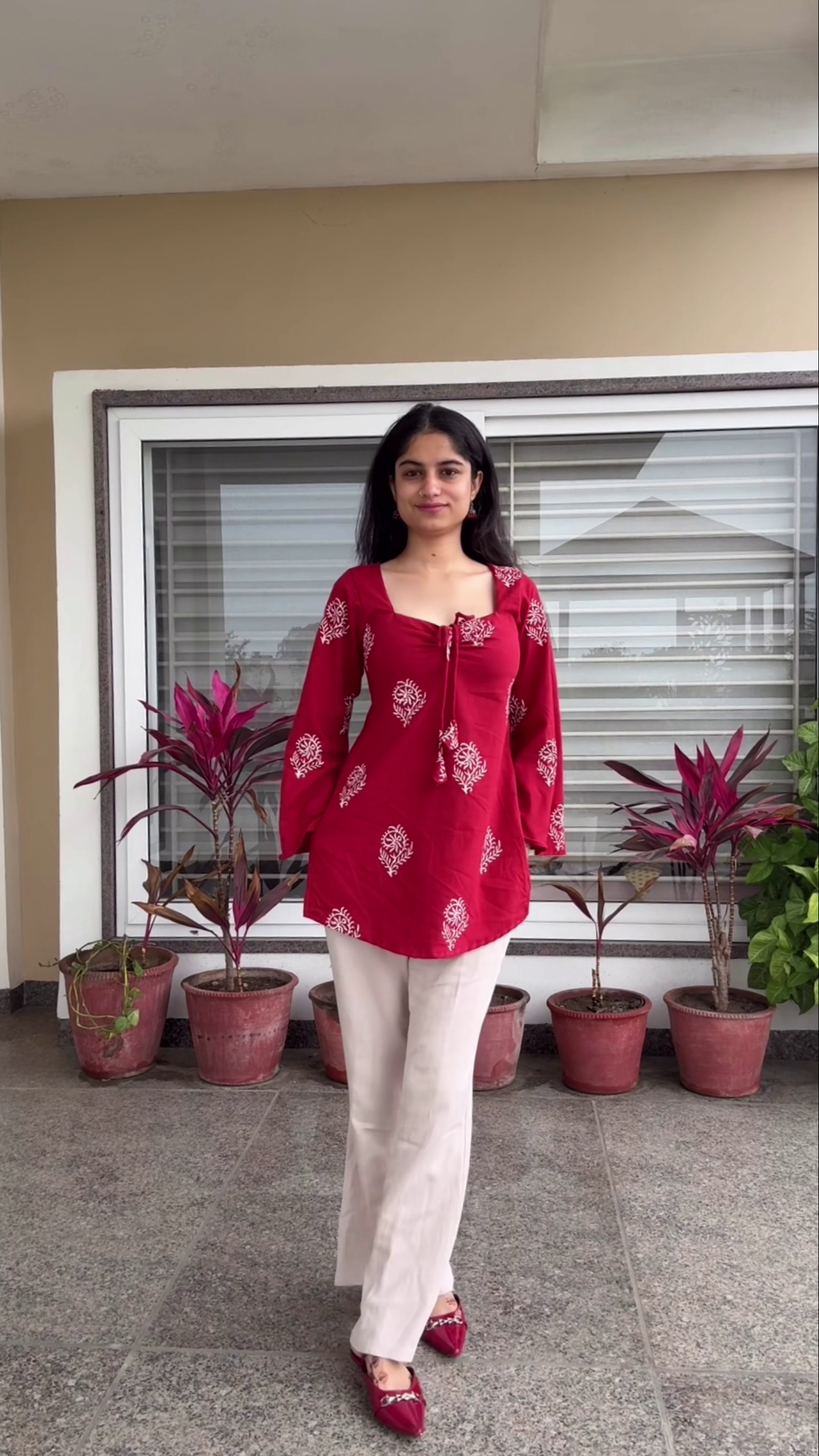 Red Printed Kurti Set