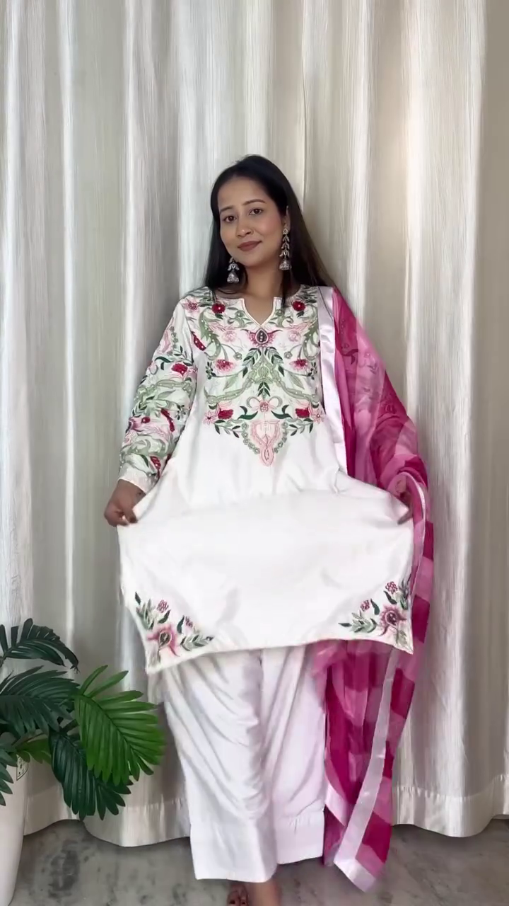 Wine Embroidered Kurta Set