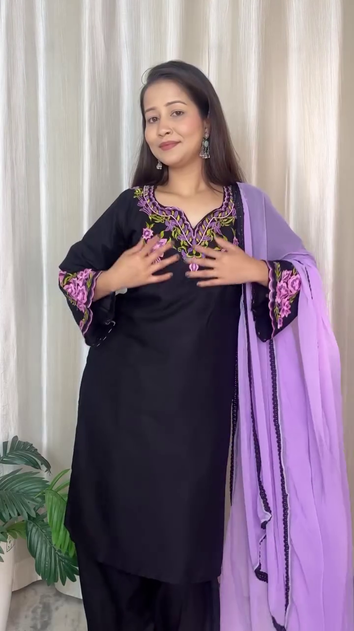 Wine Embroidered Kurta Set