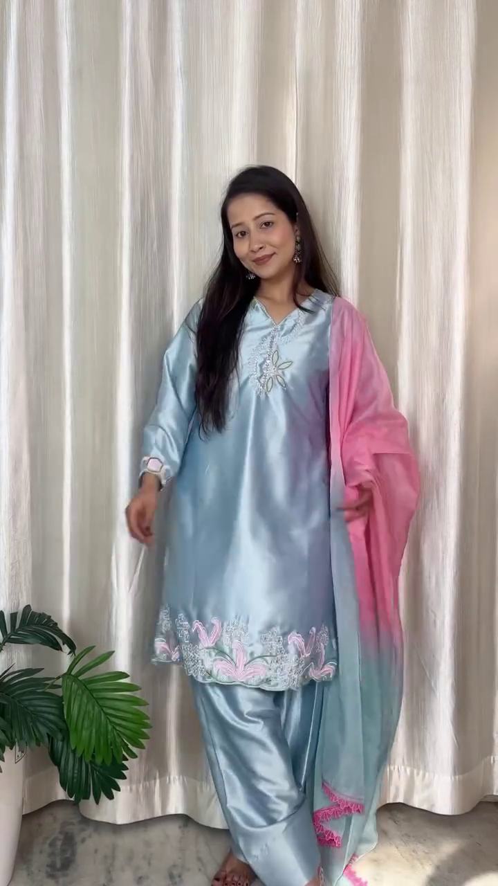 Wine Embroidered Kurta Set