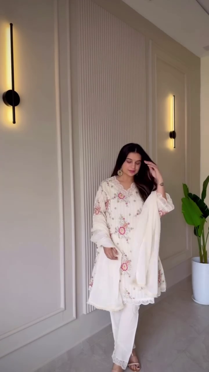 Ivory Floral Embroidered Kurti