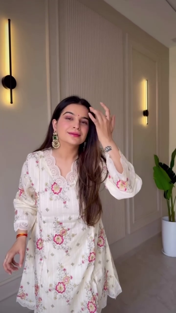 Ivory Floral Embroidered Kurti
